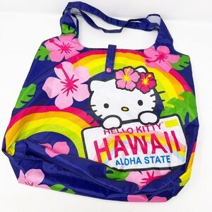 Hawaii Hello Kitty Rainbows and Hibiscus Reusable Compact Shopper Tote Bag